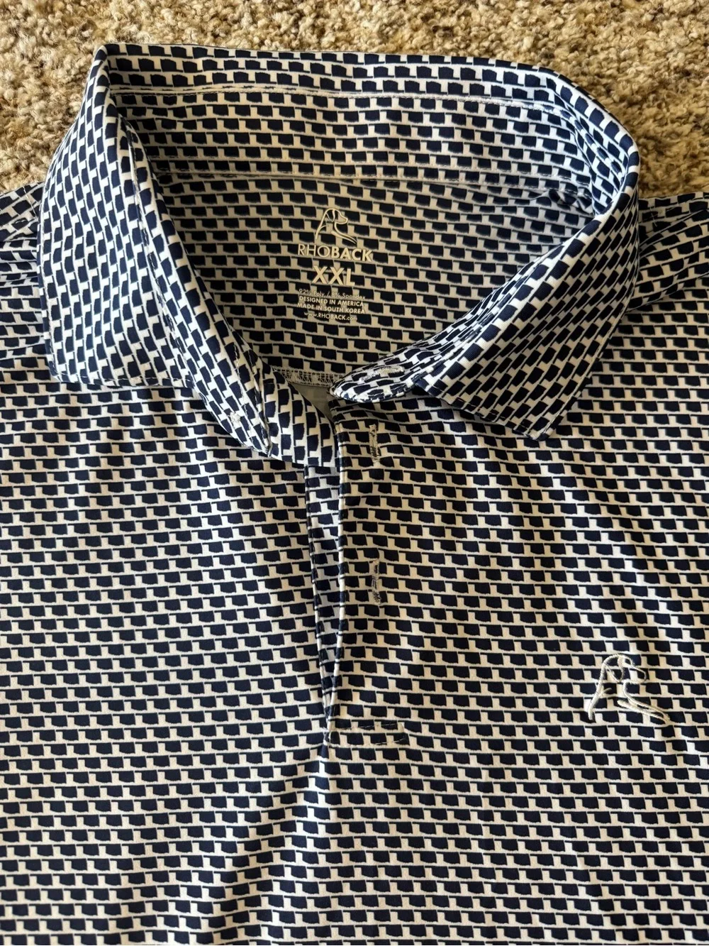 Rhoback Men's Geometric Print Polo Shirt - Navy & White